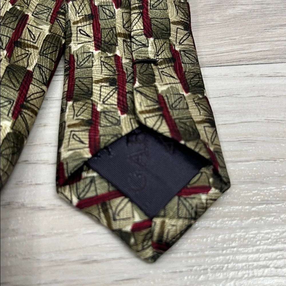 J. Garcia Men’s Silk Tie Yellow Green Brown Abstract Art Deco Necktie Office